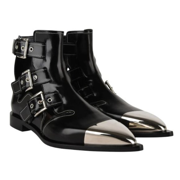 Alexander Mcqueen black leather cage ankle boots with pointy toe - Picture 11 of 15